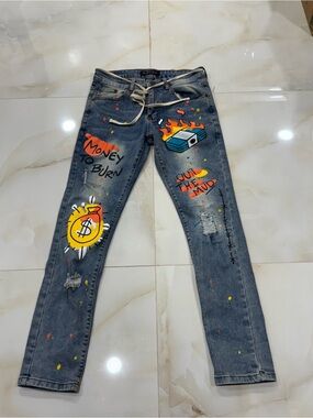 Society Light Blue Denim Jeans with Brown Leather Patch
